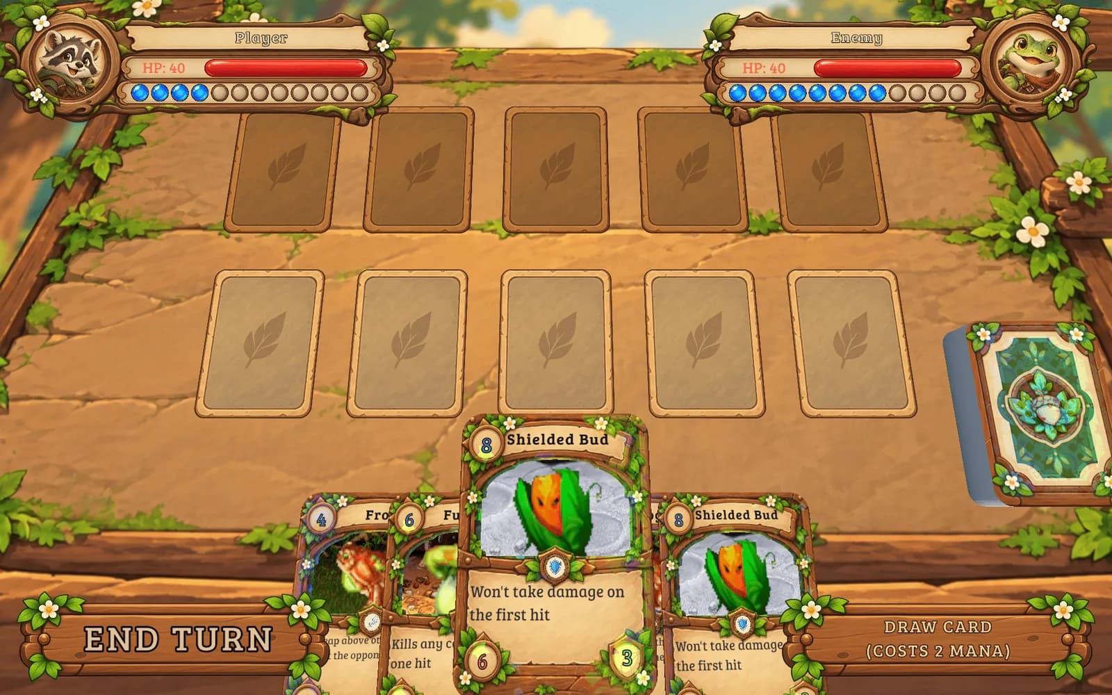 Selecting a Shielded Bud from the player's hand
