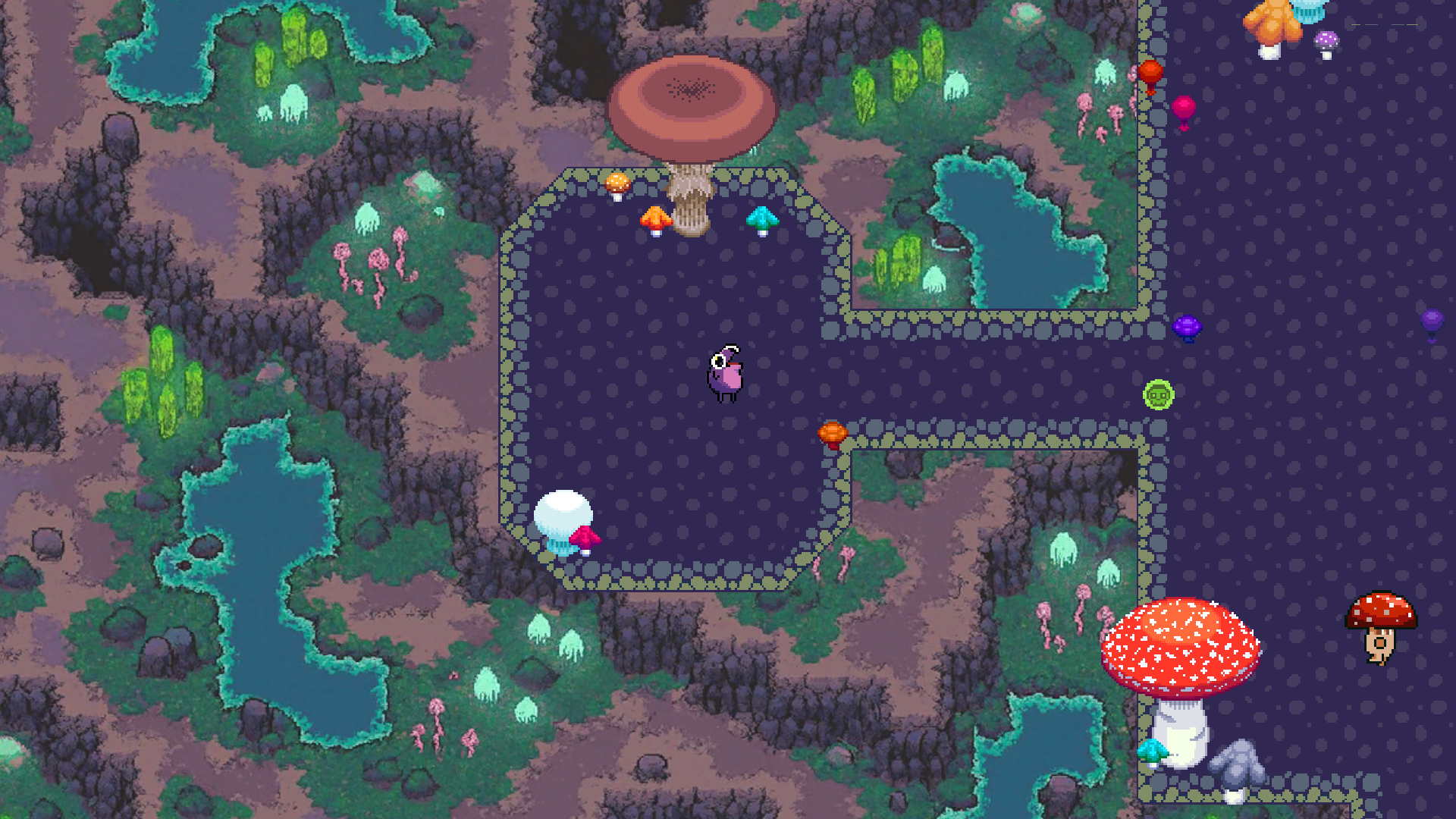 Purple frog firing a projectile